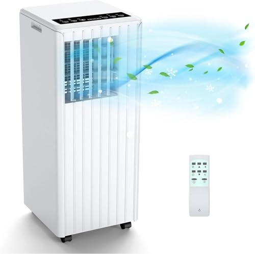 5-in-1 Portable Air Conditioner 7000 BTU – AC with Cooling, Dehumidifier, Fan, Sleep Mode – Digital Display, Remote Control, 24H Timer, Quiet & Energy Efficient for Rooms up to 300 sq.ft – Includes