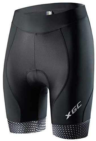 XGC Damen Kurze Radlerhose und Radunterhose Radsportshorts Fahrradhose für Frauen elastische 3D Schwamm Sitzpolster mit Einer hohen Dichte (Black_White, L)