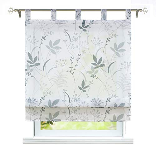 ESLIR Raffrollo mit Schlaufen Raffgardinen Transparent Schlaufenrollo Modern Gardinen Küche Vorhänge Blatt Muster BxH 140x140cm 1 Stück