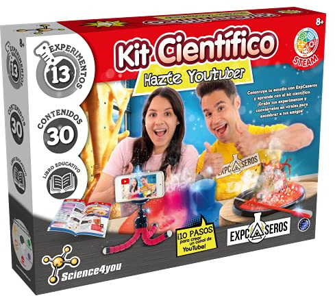 Science4you - Werden Sie Youtuber 8 ERSTELLEN Sie Ihren Kanal und Machen Sie 13 Expcasero-Experimente, Wissenschaftliches Kit, Lernspiele für Kinder 8-10 Jahre