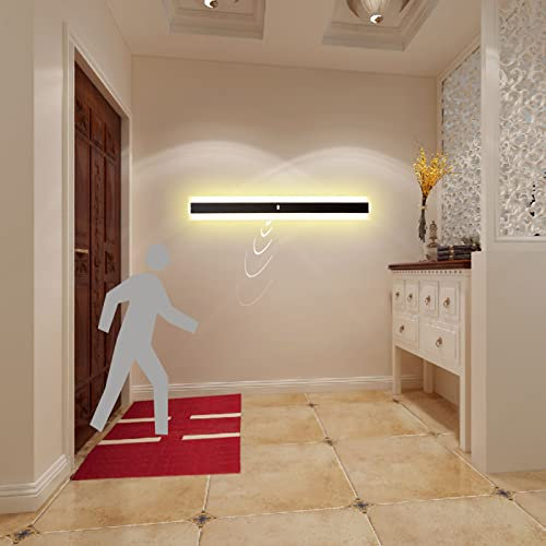VOMI Lampe Wand Schwarz LED Wandleuchte Innen/Aussen mit Bewegungsmelder IP65 Spiegelleuchte Warmes Licht Lang Wandlampe Außen-Leuchte Wandbeleuchtung Lichtleiste Treppen Gärten Terrassen Flur,30cm