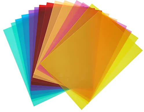 Skapa idé 14 ark korrigering gel ljusfilter färgade överlägg transparent färgfilm för film video stroboskop foto studio teater scen ljuseffekter 7 färger 29,7 x 21 cm