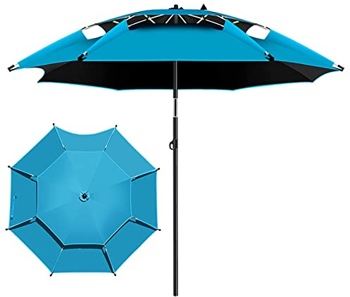 YXW Tragbarer Sonnenschirm Strandschirm aus Aluminium, Outdoor-Angelschirm, Winddicht, wasserdicht, Sonnenschutz, 360° verstellbar, neigbar, mit Sandanker und Tasche, Blau (Size : 200cm/6.6ft)