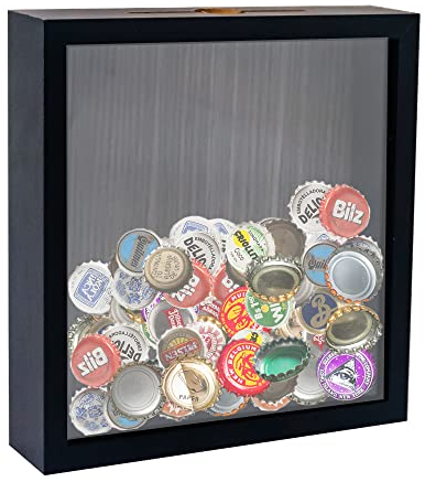 GraduationMall 20x20cm 3D Bilderrahmen für Tickets Shadow Box mit Slot,Rahmen zum Befüllen Speicherbox Weinkorken Muscheln Geschenke Vitrine Schwarz