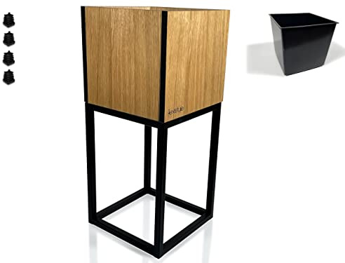 FLEXISTYLE Pflanzenständer LOFT FIORINO Metall Eiche Holz Blumenständer Schwarz Blumentopf mit Beinen Hohe Blumentöpfe Loft Style viele Dimensionen Made in EU… (Eiche 2050)
