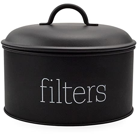 AuldHome Design Korb-Kaffeefilterhalter (schwarz), Emaille-Filter-Aufbewahrungsbehälter im modernen Bauernhaus-Emaille-Design