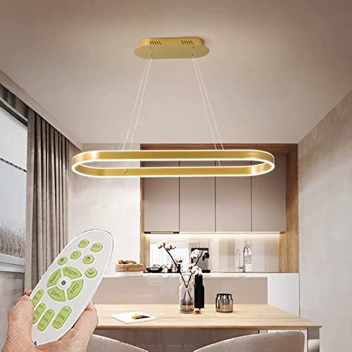 Modern LED Pendelleuchte Esstisch Hängelampe Licht Höhenverstellbar Bürolampe Küchenlampe Wohnzimmerlampe dimmbar mit Fernbedienung Wohnzimmer Esszimmer Dekor Hängeleuchte (Gold, L80cm 68W)