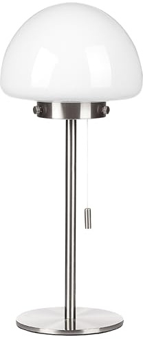 Beliani Minimalistische Tischleuchte mit Zugschalter Lampenschirm aus Glas mit Metallsockel Silber Moruga
