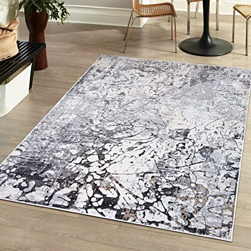 Mazovia Modern Teppich Wohnzimmer, Kurzflor elegant glänzender - Abstrakt Marmor Design - Wohnzimmerteppich in Grau 140 x 200 cm