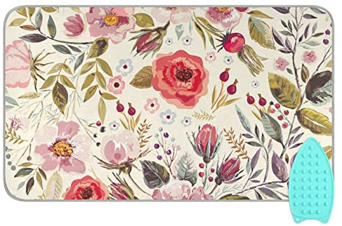 Hitzebeständige Bügelmatte, Vintage-Blumen-Reise-Bügeldecke mit Silikon-Pad, tragbarer Bügelbrettbezug für Trockner, Waschmaschine, Tischplatte, 119 x 71 cm