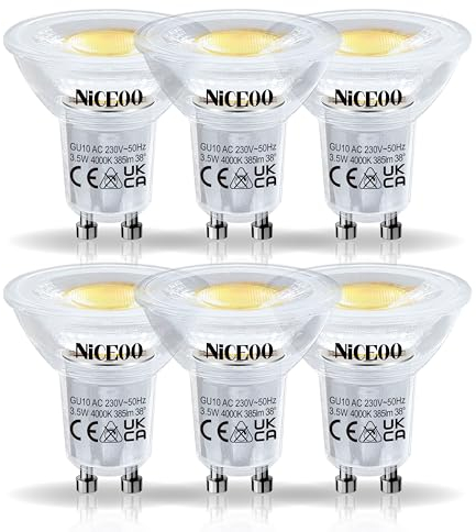 NICEOO GU10 LED Lampe 3.5W Neutralweiss 4000K Ersetzt 50W, 385lm Leuchtmittel, PAR16 Flimmerfrei Reflektorlampen 38°, Abstrahlwinkel 360° Birnen, Nicht Dimmbar Glühbirnen, AC 230V, 6er Pack