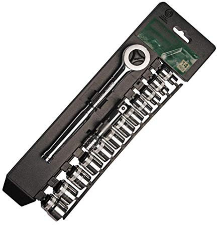 Juego de Dados métricos de 12 Piezas de 10 mm con Mango de Dado de trinquete con función de liberación rápida, tamaños de Dados de 8-19 mm con Estante de Almacenamiento Conveniente Juego de Dados múl