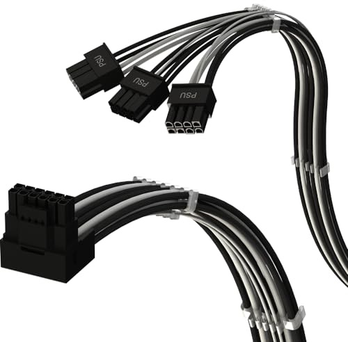 LINKUP - AVA PCIE 5.0 16Pin (12+4) mit Rechtswinkel zu 3x8Pin | 16AWG Umhüllt | Kompatibel mit RTX50 RTX40 RTX30 FE | Nur für ASUS/EVGA Netzteile geeignet | 70cm