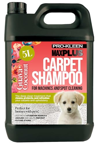 Pro-Kleen MAXPLUS Carpet Shampoo Cleaner – Premium Formula to Remove Dirt, Stains & Marks – Removes Pet Deposits & Odours – Suitable for all Machines (Coconut and Guava, 5 Litres)