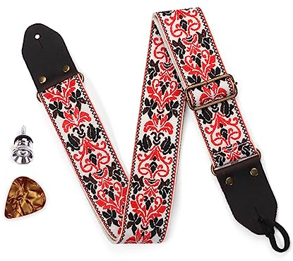 Gitarrengurte im Vintage-Stil, bestickt, verstellbarer Nylon-Schultergurt, Gitarrenzubehör, Bassgitarre, Zubehör für Anfänger und Erwachsene