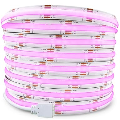 DC24V COB RGB LED Strip Lights 32.8ft/Roll,Dimmable Flexible High Density Uniform Light 670 LEDs/m Color Changing Lightstrip for Ambiance Lighting,Only 10m RGB LED Strip,No Power Supply and Controller