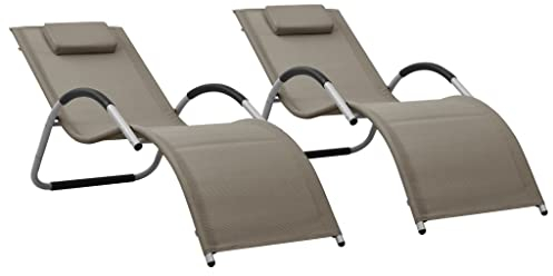 CIADAZ Sonnenliegen Textilene 2 STK., Gartenliege, Strandliege, Relaxliege Garten, Saunaliege, Campingliege, Poolliege, Liege Garten, Taupe und Grau