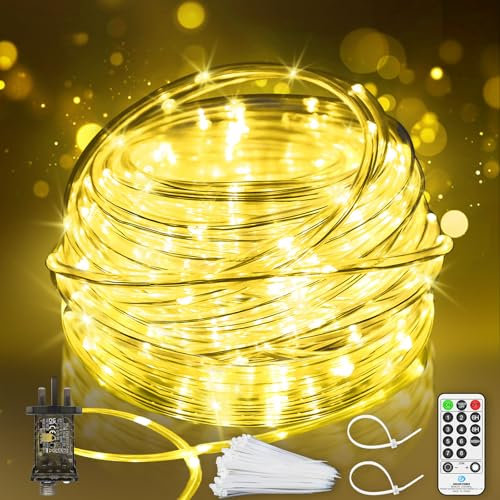 JXLEDAYY 164 FT 500 LED Rope Lights Outdoor Waterproof String Lights Plug in with 8 Modes Timer Remote Christmas Lights Mains Powered for Indoor Garden Pathway Tree Ladder Pool Decoration-Warm White