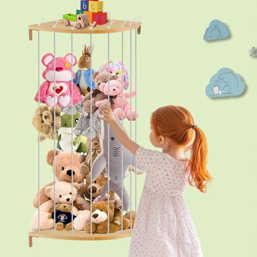 Stofftier Aufbewahrung, Kuscheltier Aufbewahrung, Holz Stofftier Regal für Kinderzimmer, Length Adjustable Hanging Stuff Animal Toy Organizer Shelf for Kid's Room Nursery Play Room