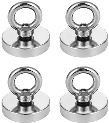 TIDEVAN 4 Stück Magnete Stark,Groß 32kg Neodym-Magnet,Durchmesser 32 mm Starker Magnete Schwerlast Neodym Ösenmagnet Magnethaken Magnet Fishing mit Heberinge und Schrauben für Zuhause Werkstatt Rasen