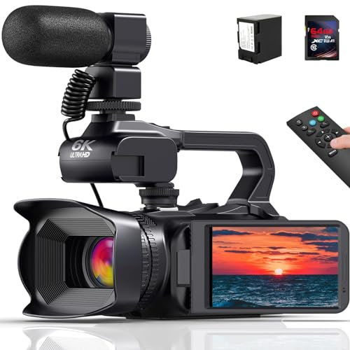 Videokamera 6K Camcorder 64MP 18X Digitalzoom Vlogging Kamera mit IR Nachtsicht für YouTube, HD Webcam Camera WiFi Videokamera mit 4500mAh Akku, SD-Karte, Stabilisator, Mikrofon und 2,4G Fernbedienung