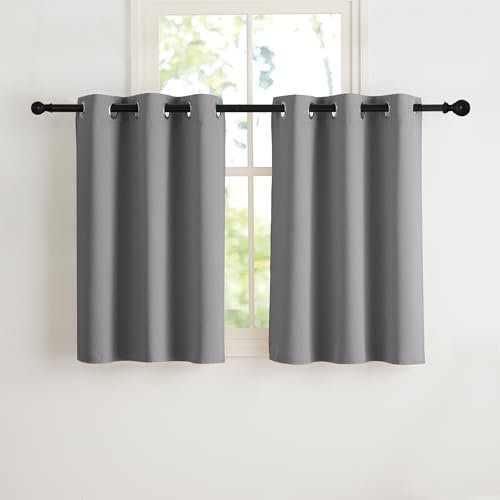 NICETOWN Tende Corte per Finestre Cucina Termiche con Anelli Tenda Oscurante da Interno Cameretta Bambino Decorazione per la Casa 2 Pannelli 107x90 CM Grigio