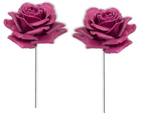 matches21 HOME & HOBBY Große Wachs-Rosen 2er Set pink - dauerhaft haltbare Textil-Rosen mit Wachs-Blüten