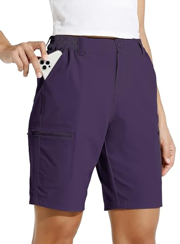 WILLIT Damshorts, vandringsbyxor, korta byxor, sommar, cargobyxor, cykelbyxor, stretch, sportbyxor, golfshorts, snabbtorkande vandring, utomhus, lätta resor, shorts med fickor, 25 cm, lila, L
