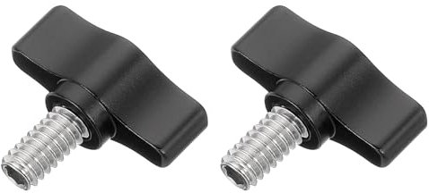 QUARKZMAN 2 Pcs 1/4 - 12.3 Tornillo de Pulgar, Tornillo de Mariposa Roscado de Acero Inoxidable 304 con Rosca Ajustable, Perillas de Agarre de Ala en T para Sujetar y Máquinas, Negro