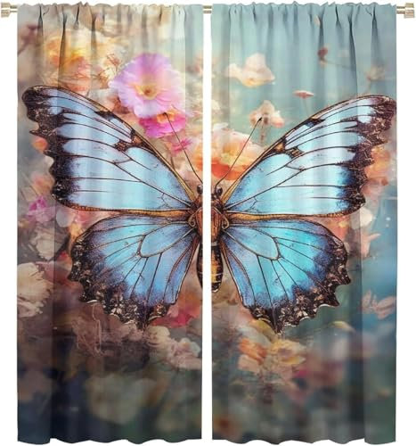 3D Schattierung Vorhänge - Blumentier Schmetterling Gardinenschal Vorhang Für Wohnzimmer Schlafzimmer Schlaufenschal Isolierung Lärmminderung Mädchen Raumdekoration 220(B) X 215(H) cm -56607135901702
