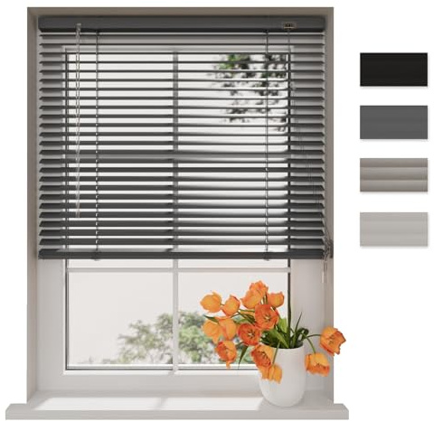 DTCH® Aluminium Jalousie innen, anthrazit, 150 x 175 cm | 25mm Lamellen, Sicht- und Sonnenschutz, Lichtregulierung, Klemmfix separat erhältlich, Breiten bis 220 cm