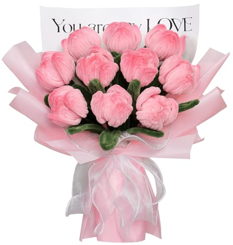 ASTNIC Artificial Tulips, 10 Bouquet Pipe Cleaners Handmade Knitted Flower Bouquet Tulip, Chenille Stems Fake Flowers for Wedding Gifts, Valentines, Mother's Day Anniversary Birthday, Home Decoration