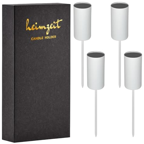 heimzeit Portacandele in Metallo con Punta per Candele a Stelo e Candele da Tavolo [4 Pezzi, Bianco, Rotondo] Portacandele per Corona dell'Avvento per una decorazione d'interni elegante
