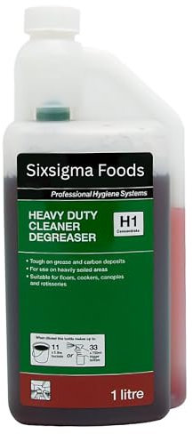 Sixsigma Foods Heavy Duty Cleaner Degreaser H1 Concentrate 1 Litre - Powerful Multi Surface Formula Cuts Through Grease - Ideal for Kitchens, Industrial & Commercial Cleaning (Case of 1)