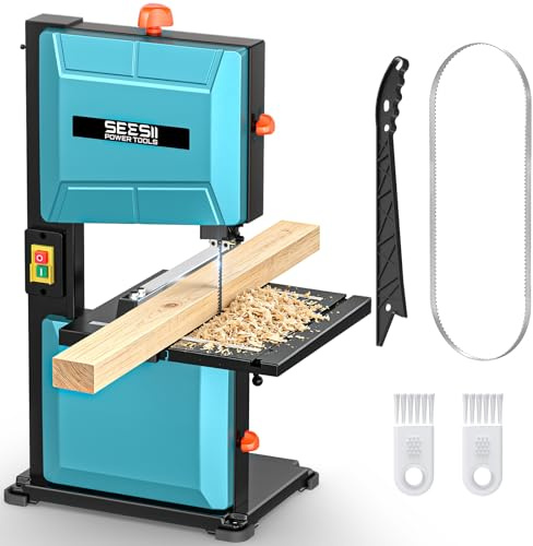 SEESII Benchtop Band Saw for Woodworking: 3A-120V Bandsaw with 8 Cutting Width, Max 3-1/8 Cutting Height, Band Saws with 0-45° Tilting Worktable&Miter Gauge&Double-Sided Fence for Detailed Woodwork