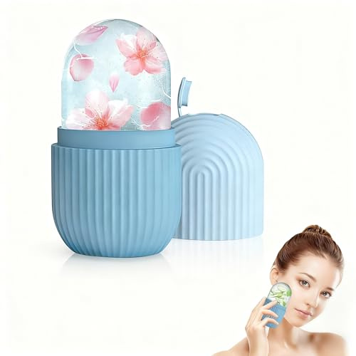 Ice Roller for Face and Eye, Silicone Ice Facial Roller Ice Holder, Face Ice Mold Skin Care, Face Icers Reusable Ice Cube Roller for Shrink Pores Anti Wrinkle Reduce Puffiness (Blue)