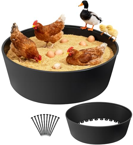 Hühnerstaubbad Sandbadewannen, Staubbad für Hühner Wanne Hühnersandbad, 60x15cm Hühnerstaubbadewanne mit 10 Nägeln, Bodenlose Einstellbare Hühnerkalkstreubehälter für Hühner, Enten, Truthähne