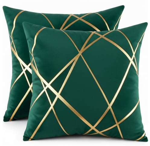 Miuyunya 2er Set Samt Kissenbezug Gold Line Art 50x50 Deko Kissen Wohnzimmer Modern Kissenhülle Grün Sofakissen Kissenbezüge Dekorative Zierkissenbezüge Square für Sofa Schlafzimmer Couch
