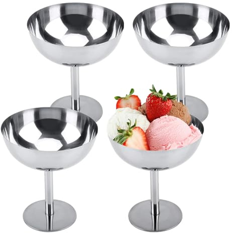 Ysislybin Copa de Helado, 4 Piezas Taza de Helado Tazón de Acero Inoxidable Copas de Ensalada Reutilizables Cuenco de Postre de 2O0 ml para Hacer Helados Frutas Pudín Postres (Alto)