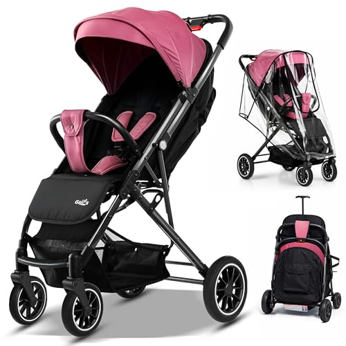 FK Sports Baby Pushchair Stroller from Birth to 3 Years Lightweight Foldable Travel Buggy with 5-Point Harness, Adjustable Seat and Oversized Basket with Cup Holder Smooth Swivel Wheels (Pink)
