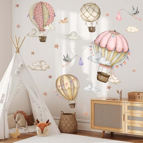 FUFUQUARE Cartoon Flying Birds Stars Clouds Hot Air Balloon Wall Stickers | Peel and Stick Wall Decals for Kids Baby Bedroom Living Room Home Decor