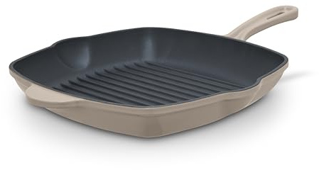 Barbary & Oak Nattura 28cm Cast Iron Grill Pan, Durable Enamel Interior, Induction Compatible, Ridged Design, Perfect Pour Spouts, Cashmere, BO800324CSH