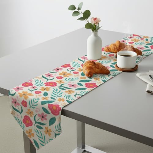 Pink Orange Flowers Dark Green Leaves Table Runner Table Runners for Round Tables Turner for Dining Cute Easter Decor Kitchen Dining Decoration Home Kitchen Holiday Decor 18 × 72 inch