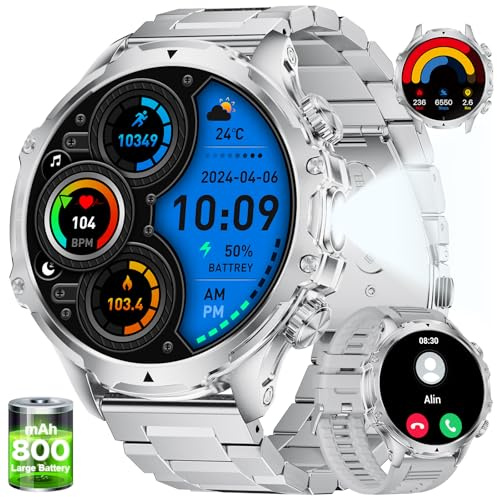LIGE Men's Military Smart Watch, 1.85 Inch HD Smartwatch with 800 mAh, 100+ Sports Modes, 5ATM Waterproof, Bluetooth Call, 24H Heart Rate, Sleep Tracker, Pedometer Android iOS Black