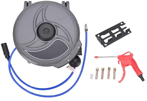 Carrete de manguera retráctil Rebobinado automático 12 mm x 12 m Mango portátil multifuncional de grado industrial Plástico ABS Longitud de 39,37 pies para talleres de reparación