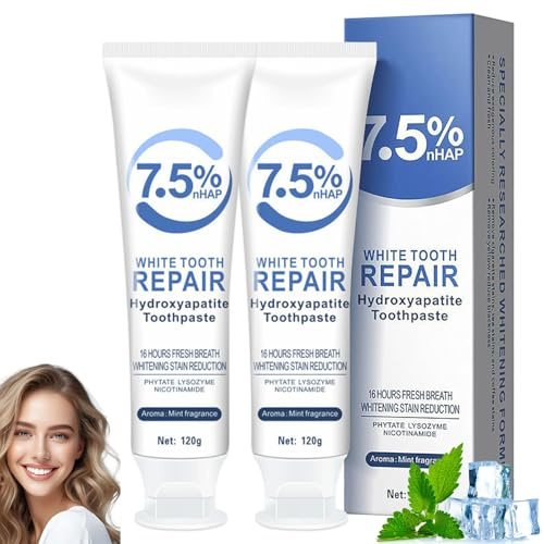 2PCS Hydroxylapatit Zahnpasta, Hydroxyapatite Toothpaste zur Reparatur Zahnschmelzes und Stärkung Zähne, Fluoridfreie Zahnpasta Hydroxylapatit, aufhellende Zahncreme für empfindliche Zähne, Minze