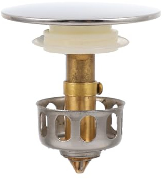 FOYTOKI Universal Pop-up Basin Drain Strainer Sink Plug with Bounce Core, Brass and Silicone Material, Oxidation Resistant and No Installation Required, Suitable for Bathroom Sink