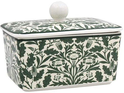 The Leonardo Collection Wm. Morris Acorn Fine China Butter Dish | Dishwasher safe, butter keeper, lid included, BPA free