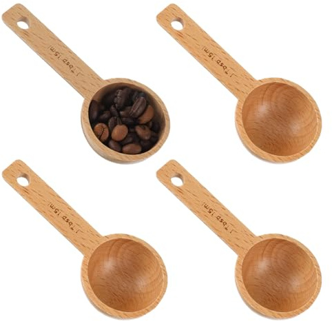 HJZHII 4PCS Wooden Coffee Scoop, 1 Tbsp 15ml Small Coffee Scoops for Jars | Wood Tablespoon Measuring Spoon Coffees Bean Scoop Home Kitchen Accessories for Measuring Ground Coffees Beans Tea Sugar
