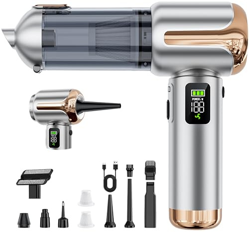 Car Vacuum Cleaner Cordless, Powerful Car Hoover, 4-in-1 Handheld Vacuum Cleaner, Lightweight Mini Vacuum Air Duster, Rechargeable Portable Vacuum for Car, Home, Kitchen, Office